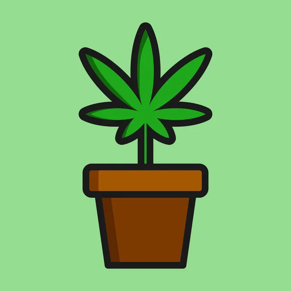 Marijuana dans le vecteur des pots de fleurs. Symbole de mauvaises herbes en croissance — Image vectorielle