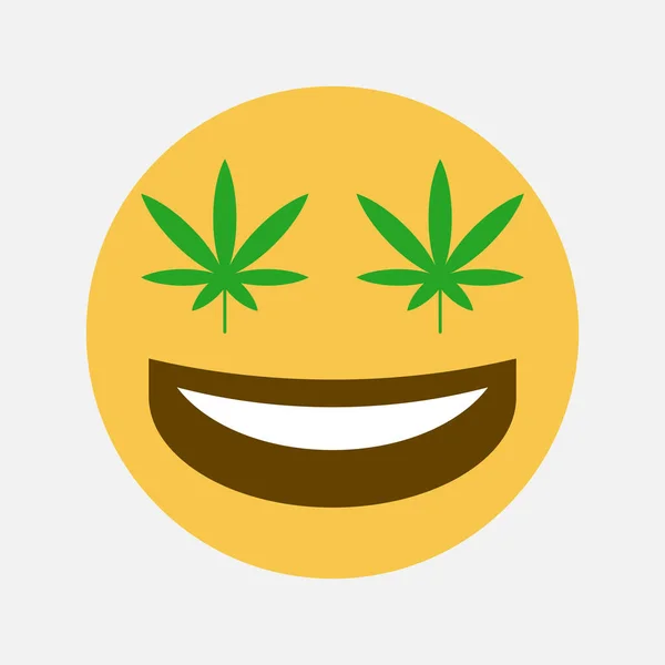 Laughing emoji with weed leaf eyes vector icon — Stock Vector