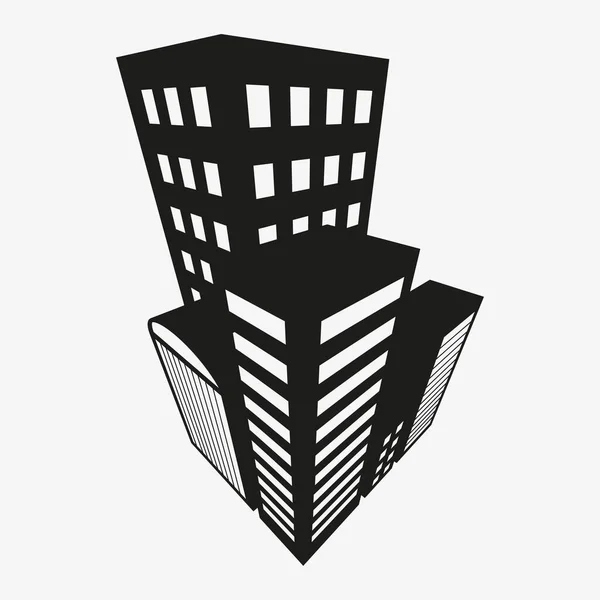 Wolkenkratzer-Vektorsymbol in Dreipunktperspektive — Stockvektor
