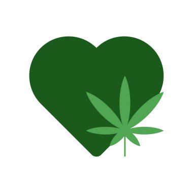 Tıbbi kenevir ikonu. Ot yaprağı ve kalp simgesi