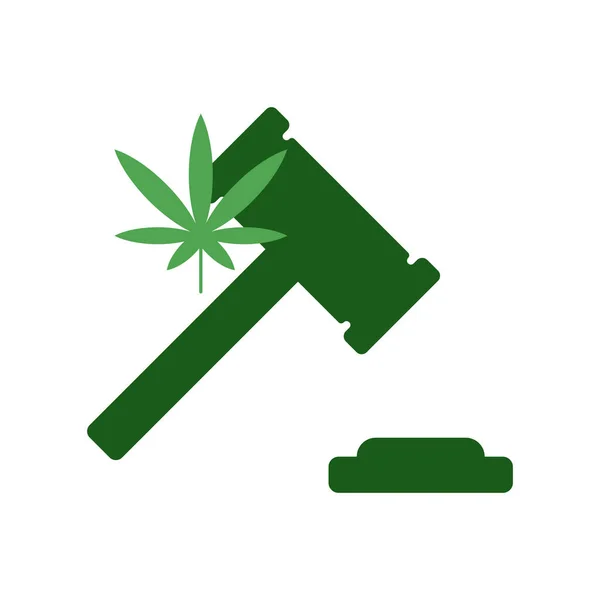 Icono del vector de legalización de malas hierbas. Martillo y marihuana — Vector de stock