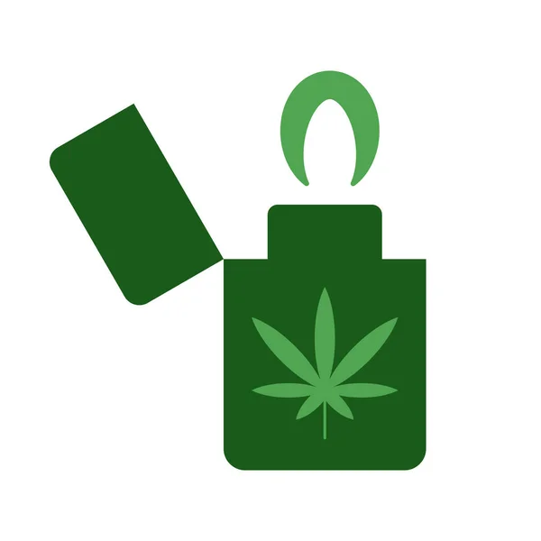 Lighter with green weed leaf vector icon — Stock Vector
