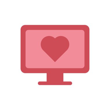Kalp ikonlu bilgisayar ekranı. Randevu sitesi vektörü