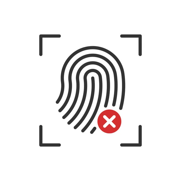 Fingerprint deny vector icon with red mark — Stock Vector