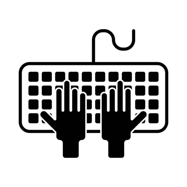 Teclado y manos icono vectorial sobre fondo blanco — Vector de stock