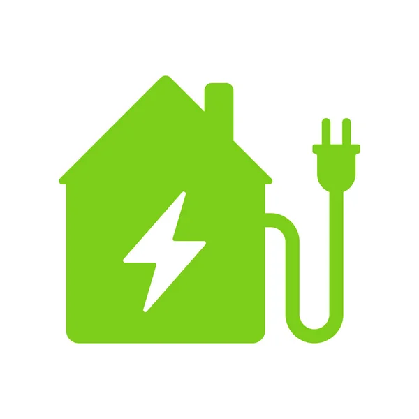 Casa con un cargador eléctrico icono vector verde — Vector de stock
