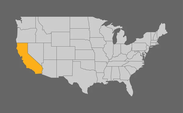 Mapa de los Estados Unidos con California punto culminante — Vector de stock