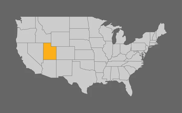 Mapa de Estados Unidos con Utah punto culminante — Vector de stock