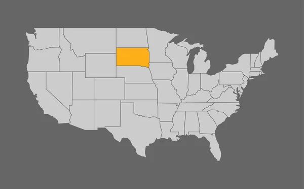 Karte der Vereinigten Staaten mit South Dakota-Highlights — Stockvektor