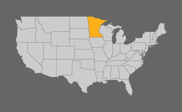 Mapa de los Estados Unidos con Minnesota punto culminante — Vector de stock