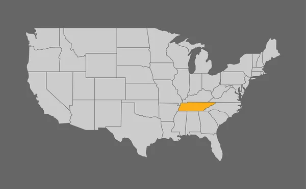 Karta över USA med Tennessee belysa — Stock vektor