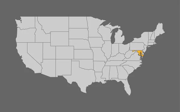 Kaart van de Verenigde Staten met Maryland hoogtepunt — Stockvector