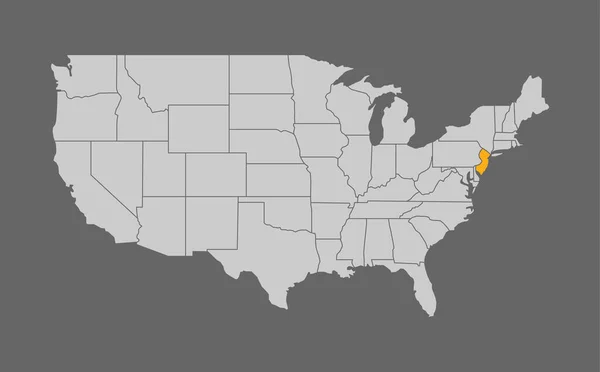 Mapa Spojených států s nejdůležitějším bodem New Jersey — Stockový vektor