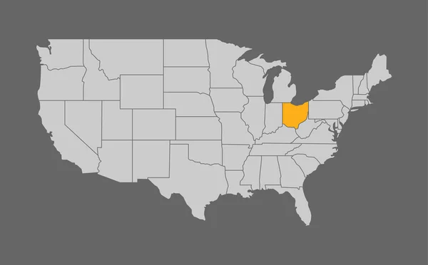 Mapa Spojených států s upozorněním na Ohio — Stockový vektor