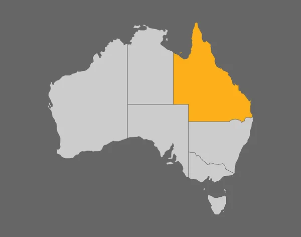 Queensland zvýrazní vektorovou mapu na šedém pozadí — Stockový vektor