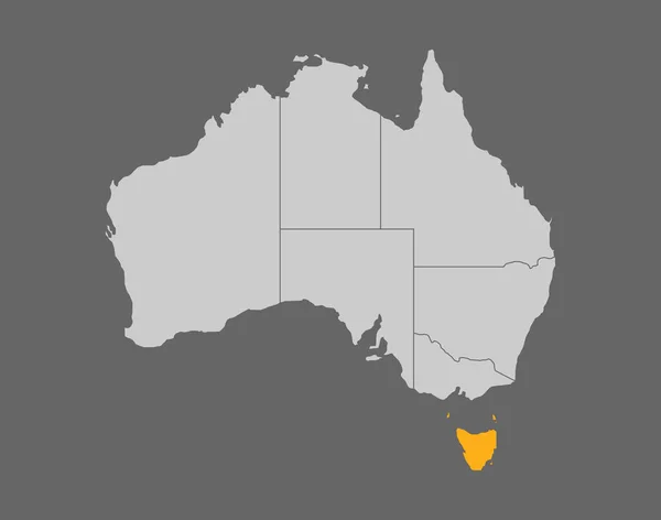 Tasmania kiemeli vektor térkép szürke háttér — Stock Vector