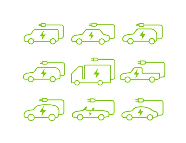 Electric cars vector icon set on white background — Vector de stock