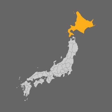 Hokkaido bölgesi beyaz arka planda Japonya haritasında vurgulandı