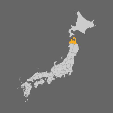 Aomori bölgesi beyaz arka planda Japonya haritasında vurgulandı