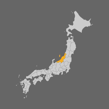 Japon haritasında beyaz arka planda Niigata vilayeti vurgulandı
