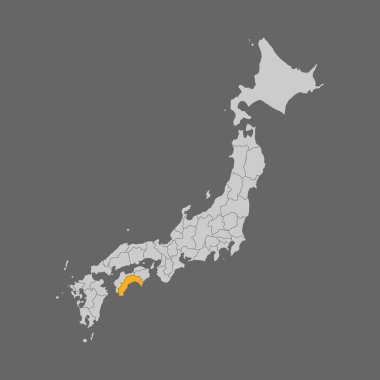 Kochi bölgesi beyaz arka planda Japonya haritasında vurgulandı