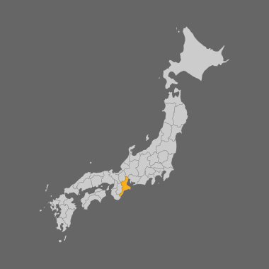 Japonya haritasında beyaz arka planda mie bölgesi vurgulandı