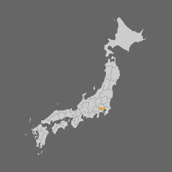 Tokyo Län Markerat Kartan Över Japan Vit Bakgrund — Stock vektor
