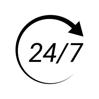24 saat 7 gün siyah vektör simgesi beyaz arkaplanda izole edildi