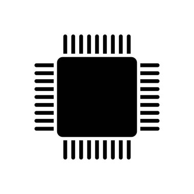 Bilgisayar çipi siyah vektör simgesi beyaz arkaplanda izole edildi