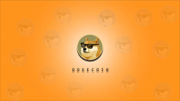 Dogecoin şifreli para birimi. Turuncu arkaplanda dogecoin.