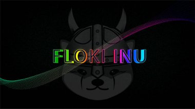Üç boyutlu Floki afişi. Floki kripto para birimi konsept afiş arkaplanı.