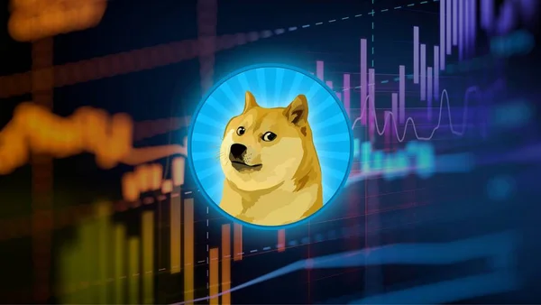 ドージコインドージバナー Dogeコイン暗号通貨コンセプトバナー背景 — ストック写真