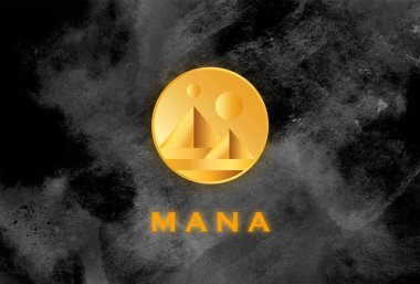 Mana kripto para birimi. Mana madeni para arka planı. Mana soyut siyah beyaz arkaplan üzerine..