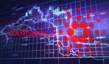 Cardano (ADA) kripto para birimi sembolü. Engelleme teknolojisi. 