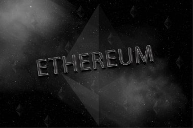 3 boyutlu Ethereum afişi. ETH kripto para birimi konsept afiş arkaplanı.