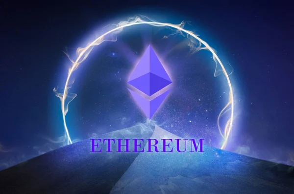 Ethereum Eth Banderoll Eth Mynt Cryptocurrency Koncept Banner Bakgrund — Stockfoto