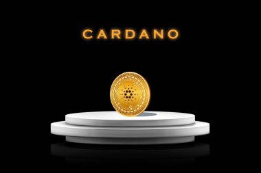Cardano Bölge Savcı Yardımcısı afişi. ADA para kripto para konsept afiş arka planı... 3D podyumda ADA.