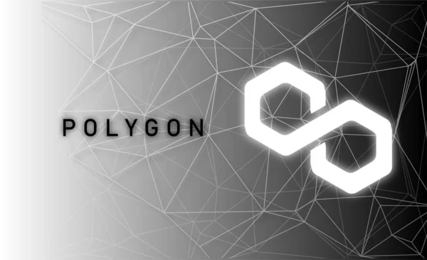 Soyut arkaplan üzerindeki çokgen MATIC sembol kripto para birimi teması