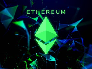 Ethereum ETH bayrağı. ETH para kripto para kavramı pankart arkaplanı.
