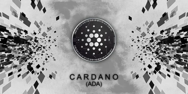 Cardano ADA para sembolü şifreli para birimi temalı arkaplan tasarımı