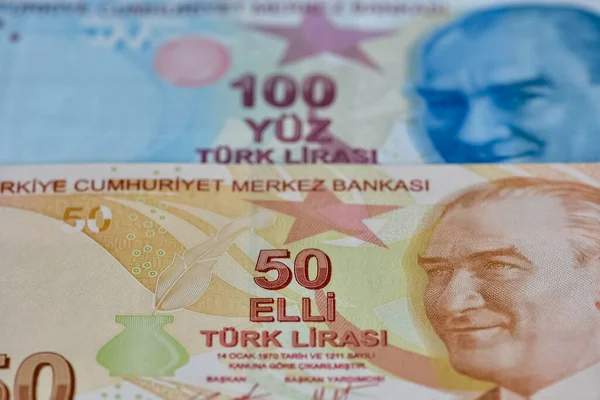 Februar 2022 Türkische Banknoten Türkische Lira Zahlen Makro Shot Und — Stockfoto