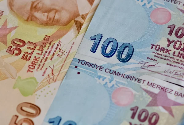 February 2022 Turkish Banknotes Turkish Lira Numbers Macro Shot 100 — Stock Photo, Image