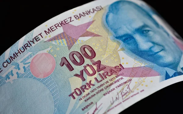 Februar 2022 Türkische Banknoten Türkische Lira Zahlen Makro Shot 100 — Stockfoto