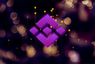 Soyut arkaplan üzerinde BNB logosu ve metin. BNB şifreleme para birimi simgesi.