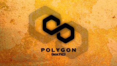 Soyut arkaplan üzerindeki çokgen MATIC sembol kripto para birimi teması