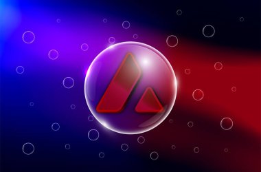 Mavi soyut arkaplanda çığ (AVAX) simgesi. Avax kripto para birimi. Kabarcık içindeki VAX