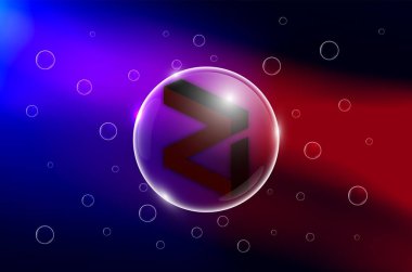 Zilliqa kripto para birimi. Soyut arka planda Zilliqa. Baloncukta Zilliqa.