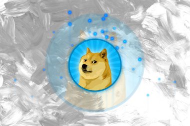 Dogecoin Doge bayrağı. DOGE para kripto para kavramı pankart arkaplanı.
