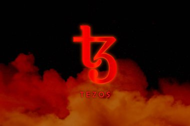 Tezos şifreli para birimi. Tezos soyut arkaplan üzerine.