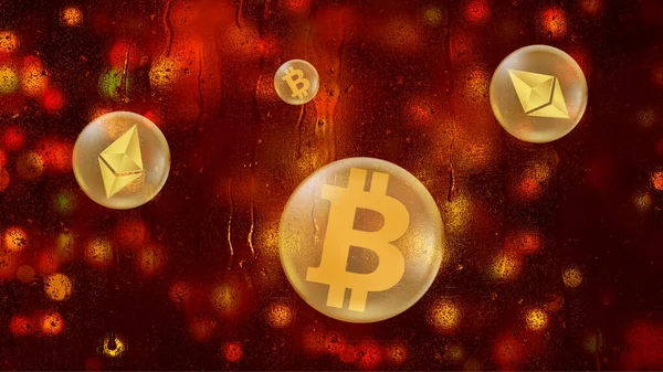 Bitcoin Ethereum Baloncuklar Halinde Simgeler Kripto Para Birimi Konsepti Pankartı — Stok fotoğraf
